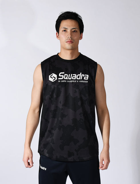 スクアドラ / グラフィック ノースリーブシャツ ウェーブカモ プラクティスシャツ 練習用 ウェア スポーツウェア トレーニング 筋トレ ストレッチ 吸水速乾 吸汗速乾 細身 ジム 半袖 メンズ おしゃれ かっこいい Tシャツ おすすめ