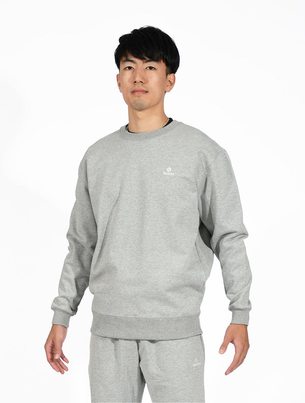 スクアドラ / クルーネックスウェット セットアップ コットン100% スポーツウェア 普段着 カジュアル 丸首 運動着 ジム フィットネス グレー 杢グレー 旧式 トレーニング 練習着